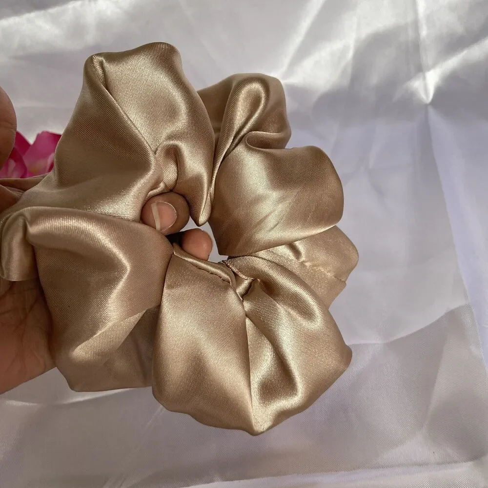 New Women Brown Satin Scrunchie Single Hair Tie Large